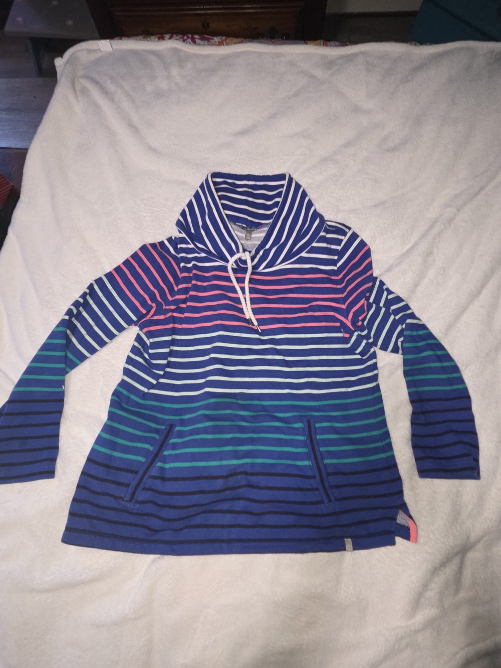 Talbots Navy Blue Multicolor Striped Cowl Neck Sweater